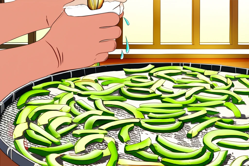 수분 제거를 위해 건조 중인 수박껍질